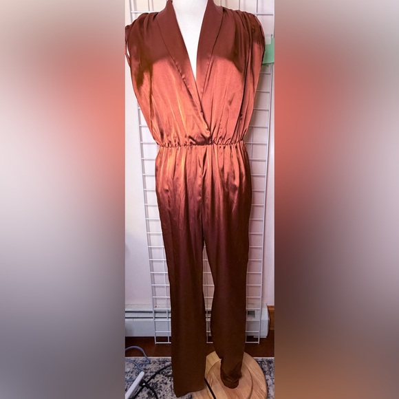 Evelyn de Jonge Pants - Awesome, vintage Satin Copper Brown Women's Jumpsuit with Elastic Waist